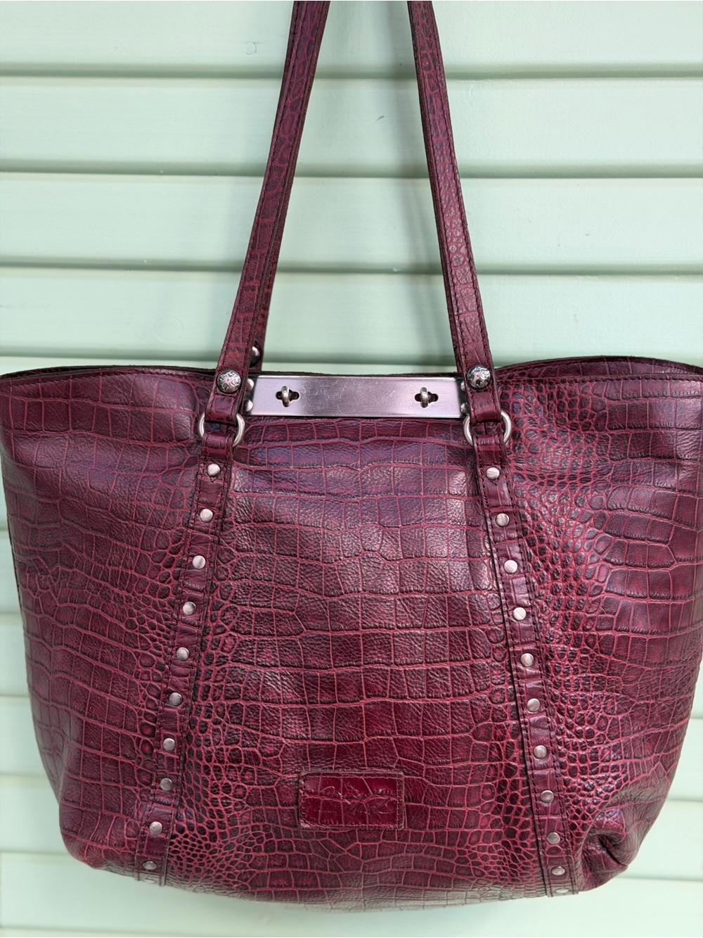 Patricia Nash Croc-Embossed Studded Tote - Burgundy